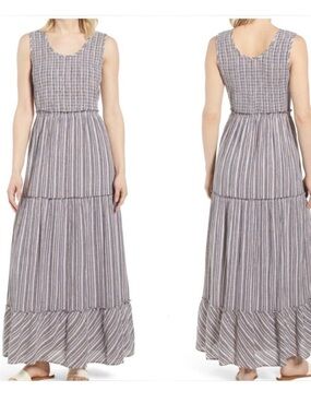 Caslon Navy and White Striped Sleeveless Maxi Dress